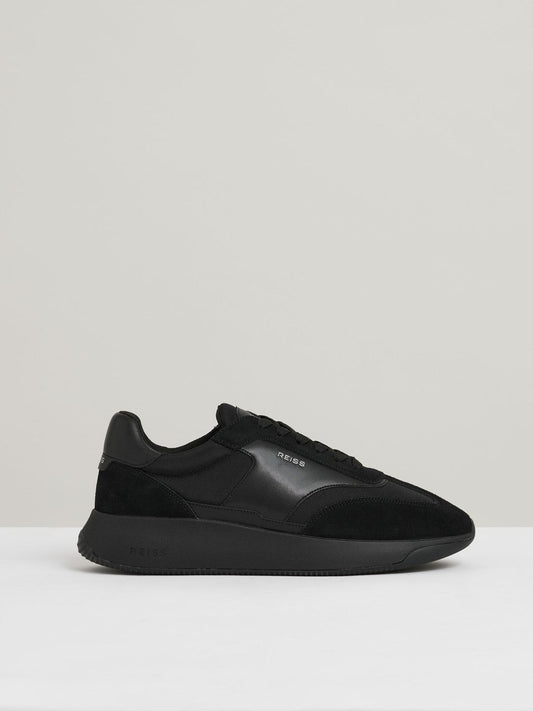 Leather Suede Running Trainers All Black | Mens