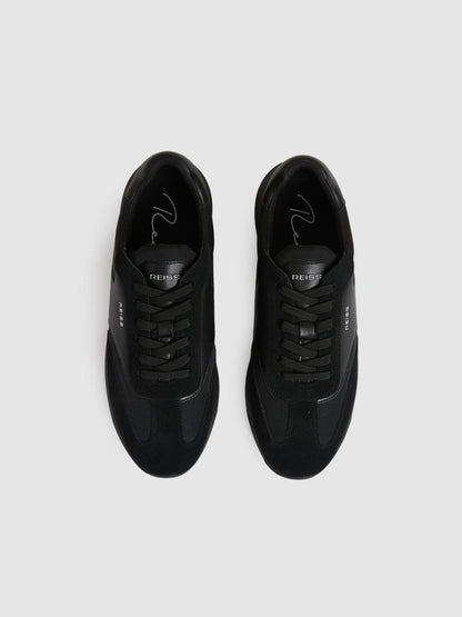 Leather Suede Running Trainers All Black | Mens