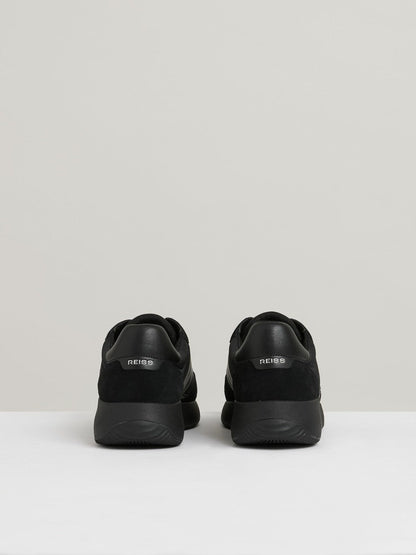 Leather Suede Running Trainers All Black | Mens