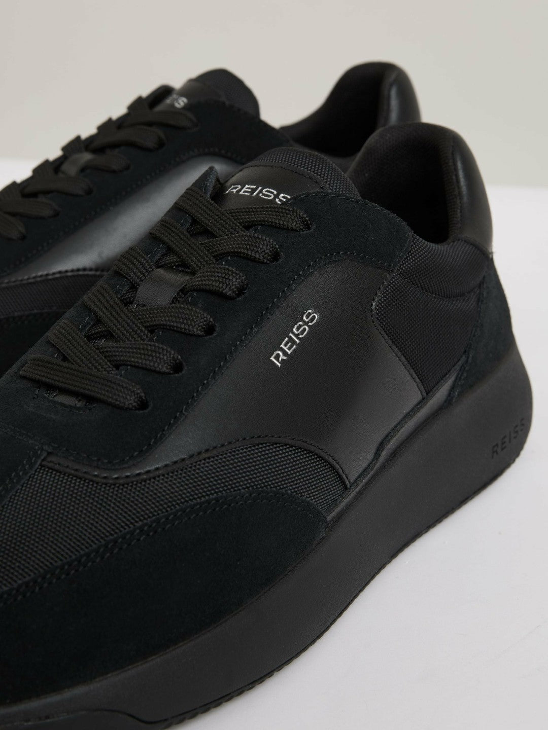 Leather Suede Running Trainers All Black | Mens