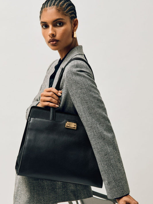 Grained Leather Tote Bag Black | Womens