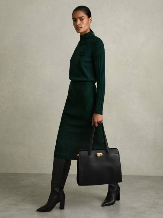 Grained Leather Tote Bag Black | Womens