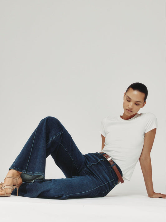 Petite Stretch-Cotton Wide-Leg Jeans Dark Blue | Womens
