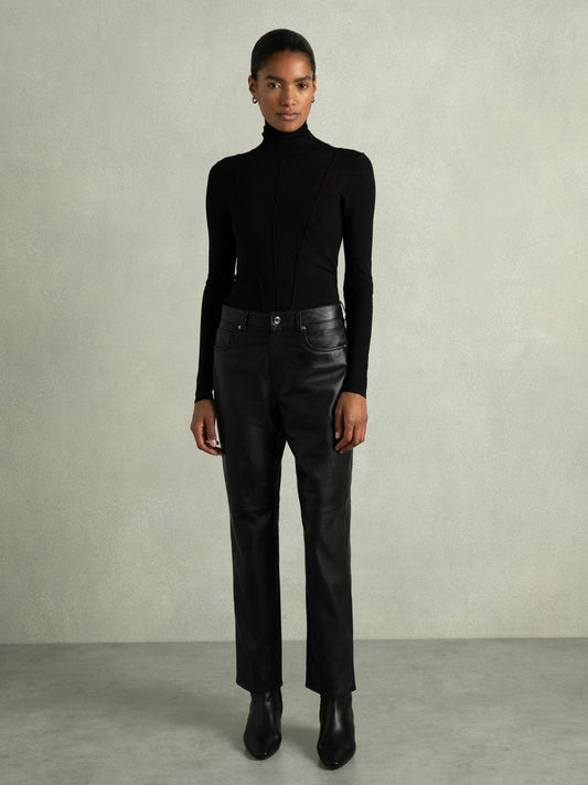 Leather Slim-Leg Trousers Black | Womens