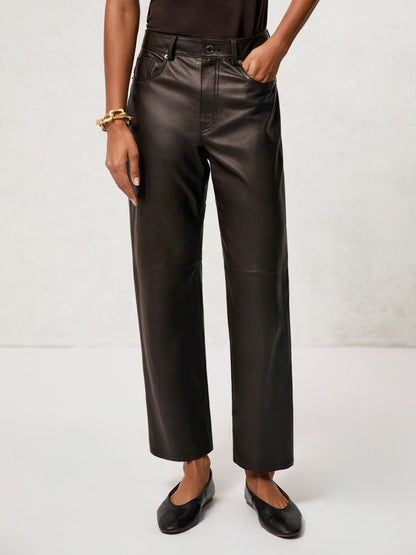 Leather Slim-Leg Trousers Chocolate | Womens