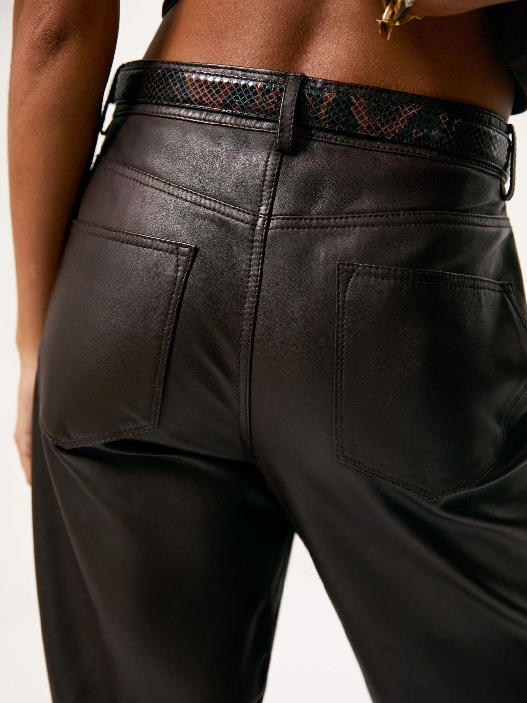 Leather Slim-Leg Trousers Chocolate | Womens