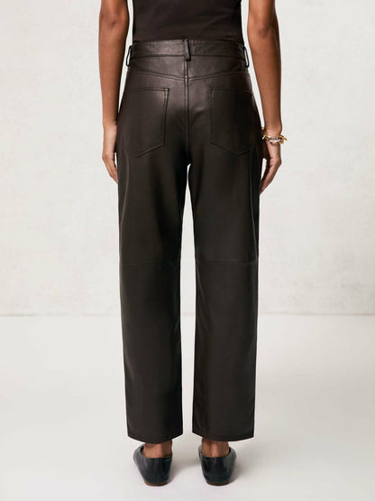 Leather Slim-Leg Trousers Chocolate | Womens