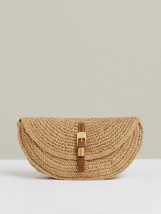 Raffia Half-Moon Clutch Bag Natural | Womens