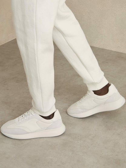 Leather Suede Running Trainers White | Mens
