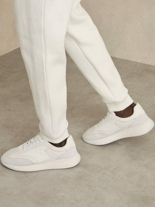 Leather Suede Running Trainers White | Mens