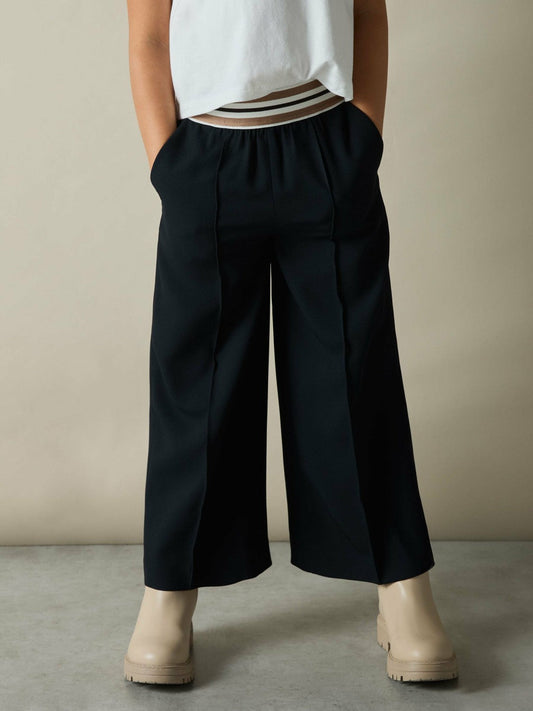 9-13 yrs Stripe-Waistband Wide-Leg Trousers Navy | Children