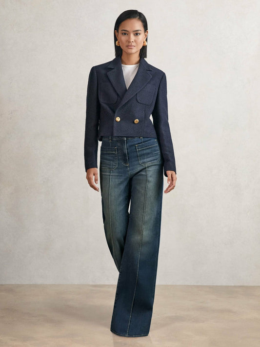 Petite Patch-Pocket Flared Jeans Mid Blue | Womens