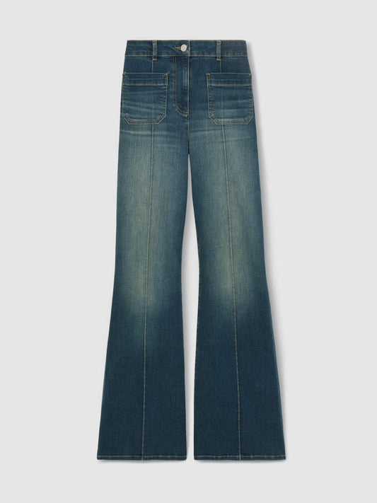 Petite Patch-Pocket Flared Jeans Mid Blue | Womens