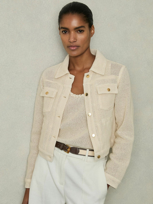Cotton-Blend Textured Trucker Jacket Neutral | Womens