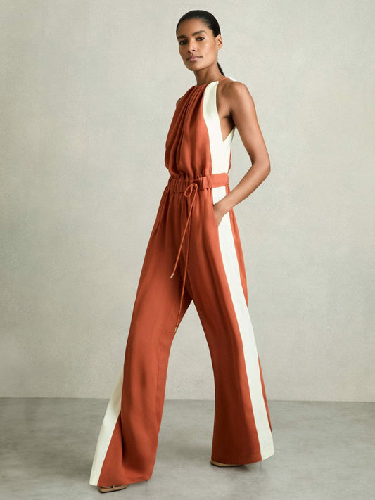 Colour-Block Rope-Cord Jumpsuit Orange | Womens