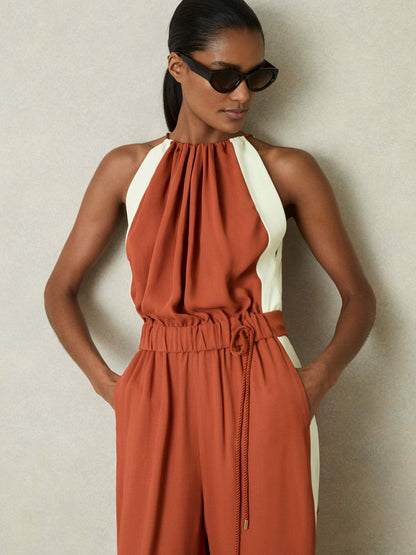 Colour-Block Rope-Cord Jumpsuit Orange | Womens