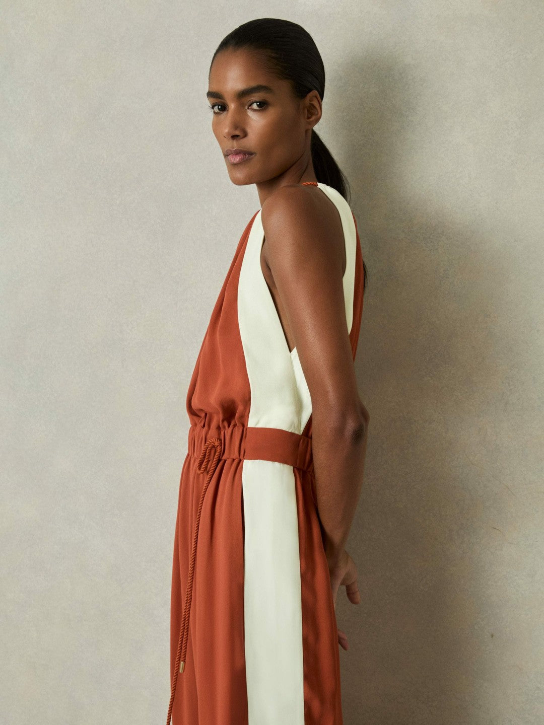 Colour-Block Rope-Cord Jumpsuit Orange | Womens