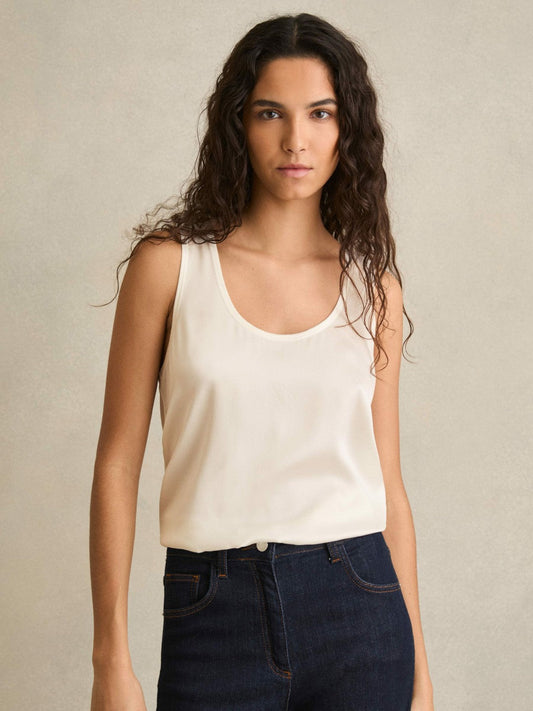 Silk-Front Cami Top White | Womens