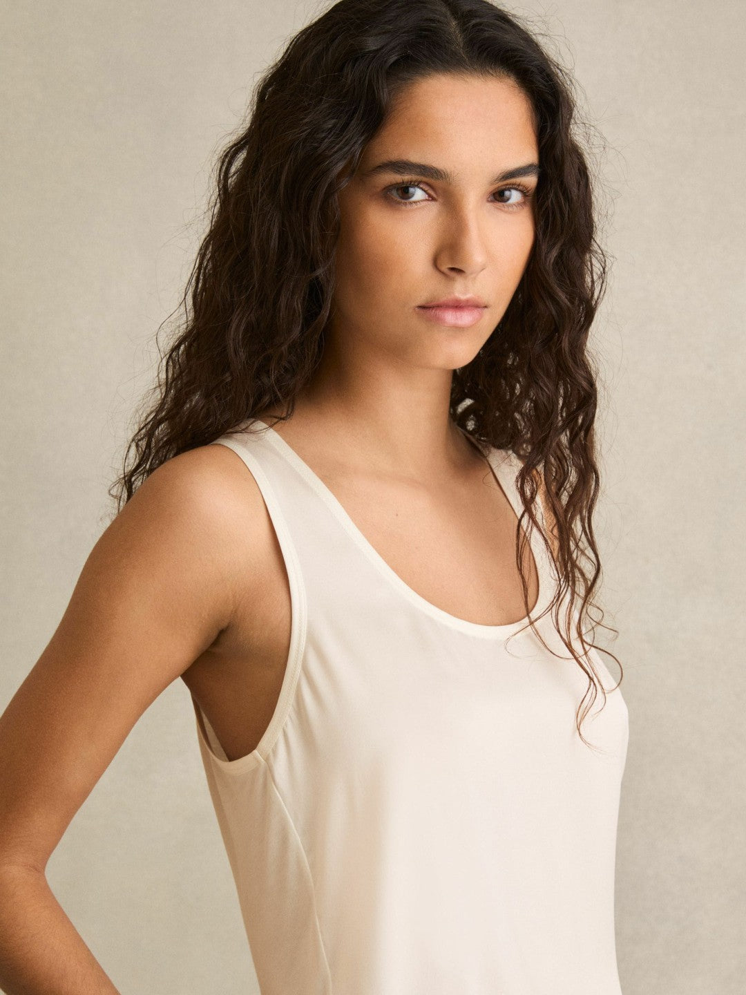 Silk-Front Cami Top White | Womens