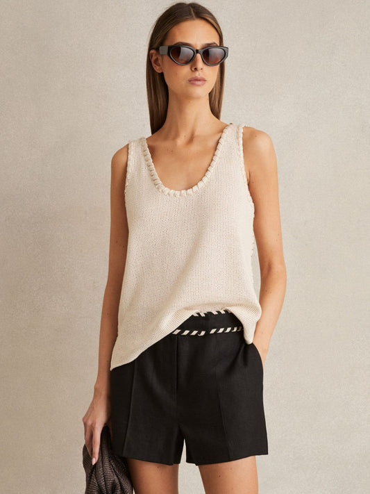 Linen Whipstitch Shorts Black | Womens