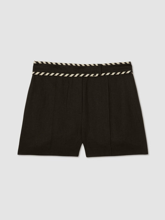 Linen Whipstitch Shorts Black | Womens