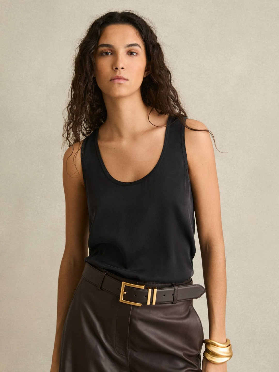 Silk-Front Cami Top Black | Womens