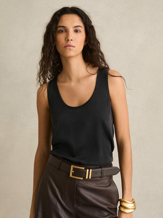 Silk-Front Cami Top Black | Womens