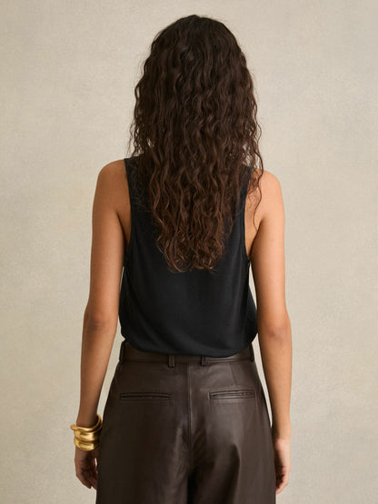Silk-Front Cami Top Black | Womens