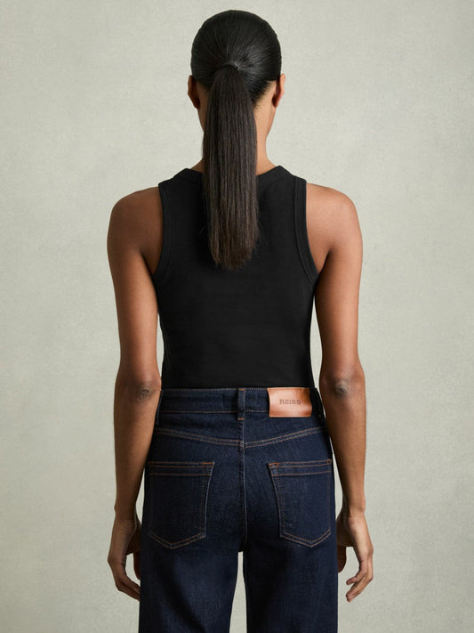 Stretch-Cotton Racerback Vest Black | Womens