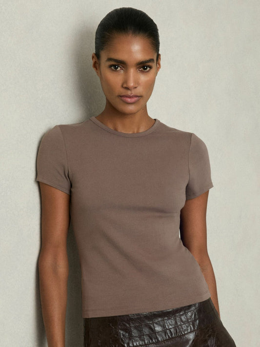 Stretch-Cotton Crew-Neck T-Shirt Mink | Womens