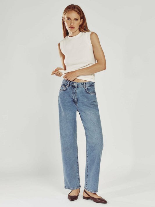 Petite Mid-Rise Straight-Leg Jeans Light Blue | Womens
