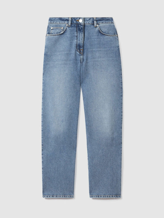 Petite Mid-Rise Straight-Leg Jeans Light Blue | Womens