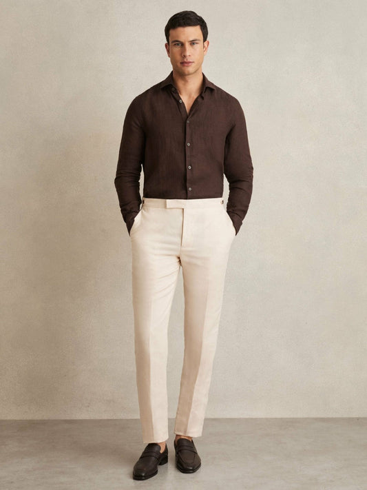 Linen Button-Through Shirt Dark Brown | Mens