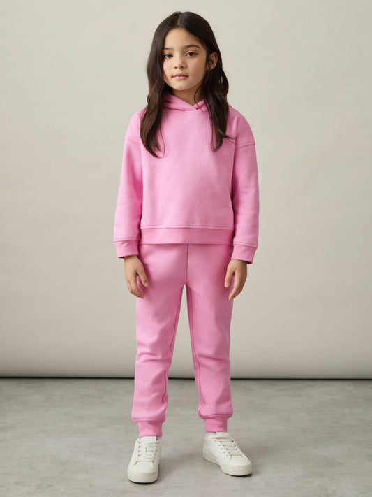 13-14 yrs Cotton-Blend Hoodie And Joggers Set Bright Pink | Children