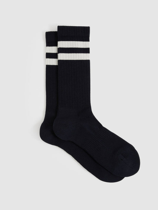 Cotton-Blend Double-Stripe Socks Navy/Ecru | Mens