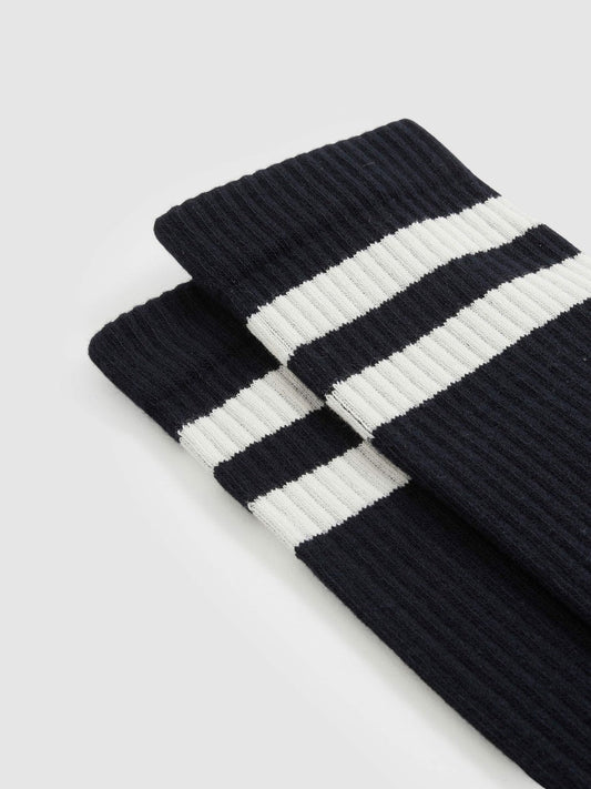Cotton-Blend Double-Stripe Socks Navy/Ecru | Mens