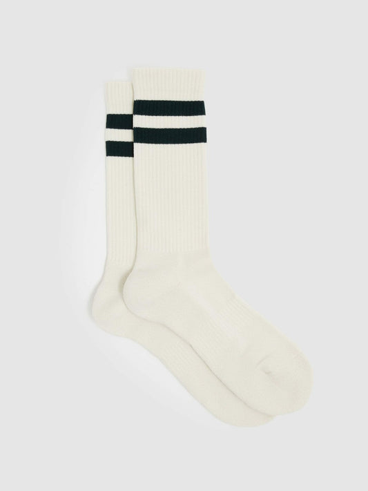 Cotton-Blend Double-Stripe Socks Forest Green/Ecru | Mens