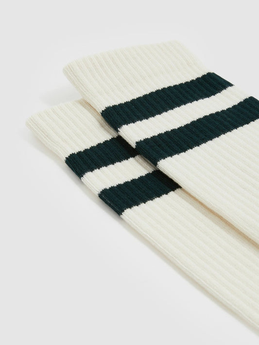 Cotton-Blend Double-Stripe Socks Forest Green/Ecru | Mens