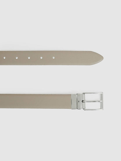 Leather Reversible Belt Stone/Dark Brown | Mens