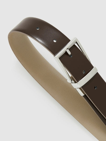 Leather Reversible Belt Stone/Dark Brown | Mens
