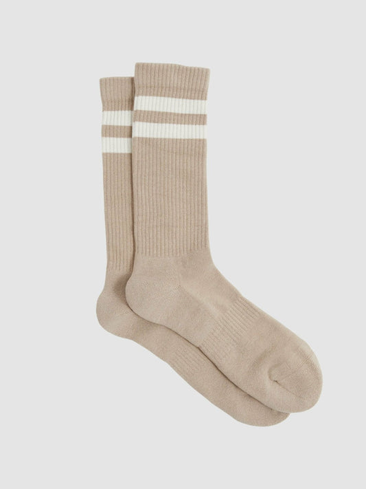 Cotton-Blend Double-Stripe Socks Taupe/Ecru | Mens