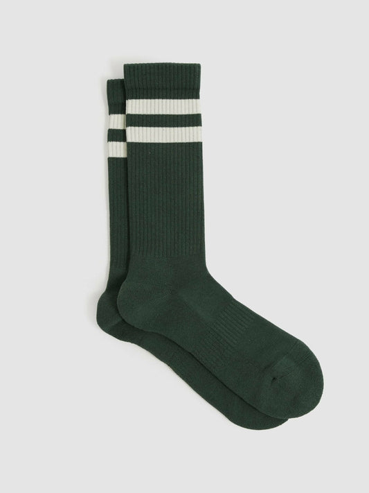 Cotton-Blend Double-Stripe Socks Pine Green/Ecru | Mens