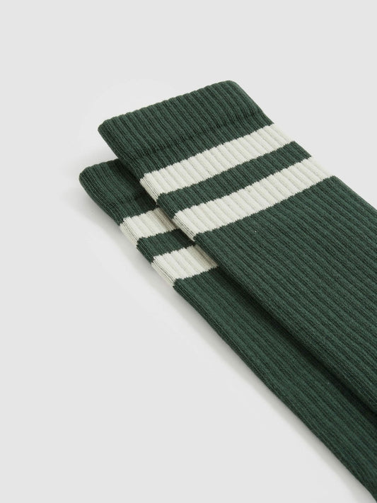 Cotton-Blend Double-Stripe Socks Pine Green/Ecru | Mens