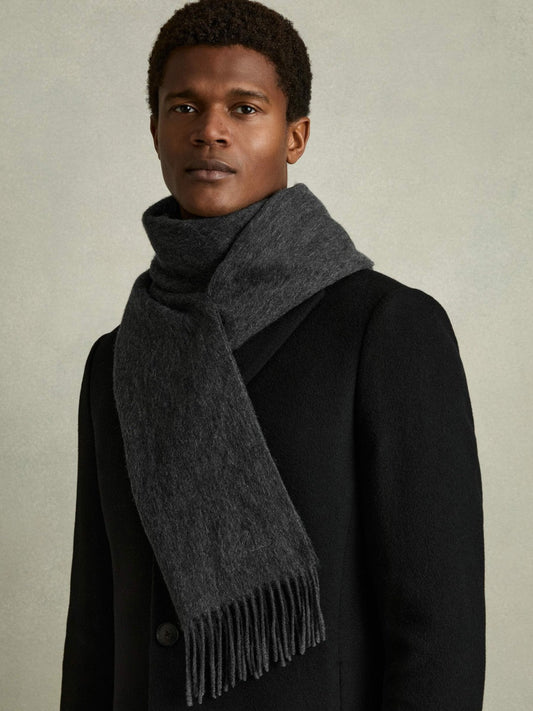 Wool and Cashmere Scarf Charcoal | Mens