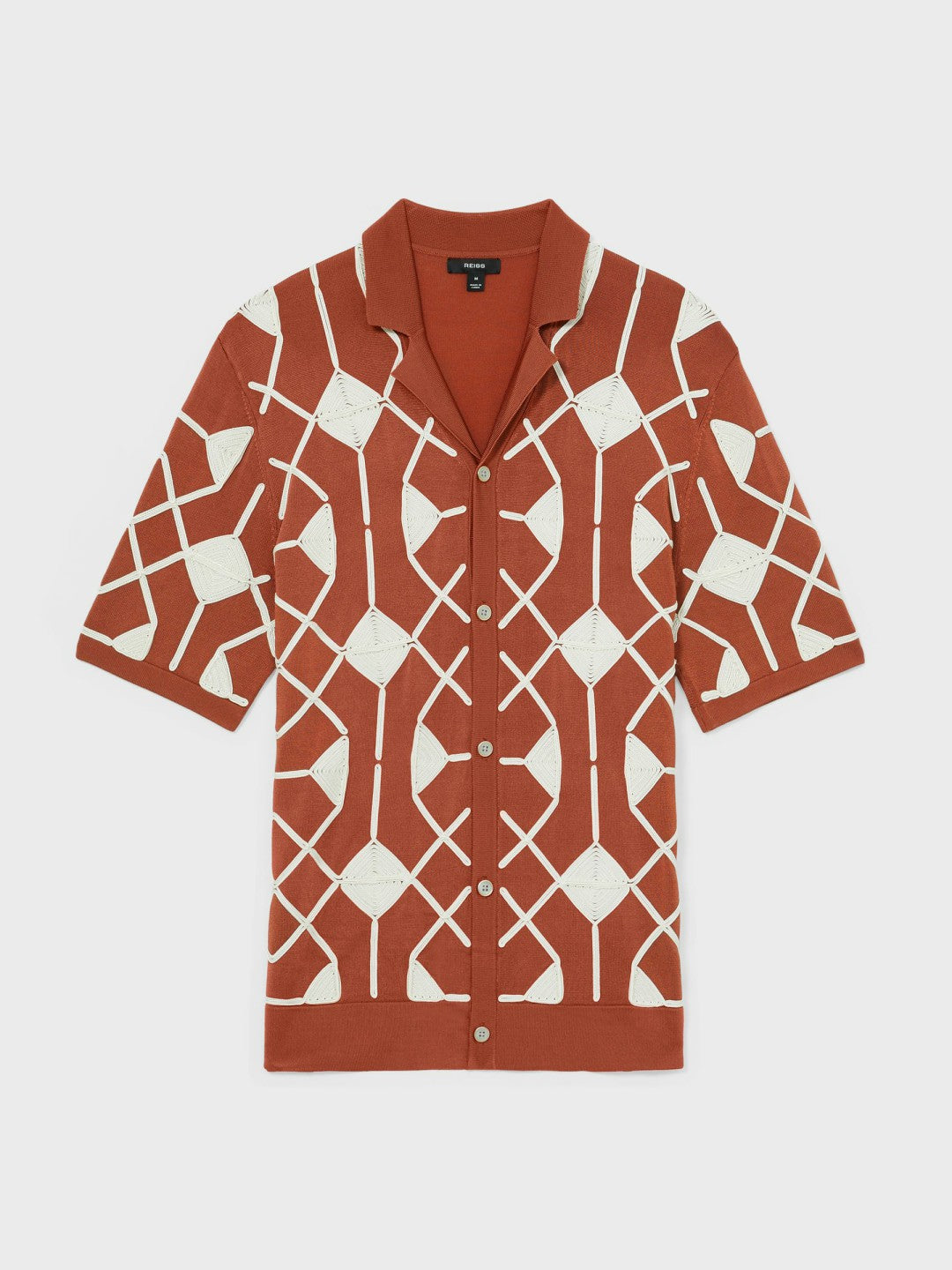Geometric Embroidery Knit Shirt Paprika Red | Mens