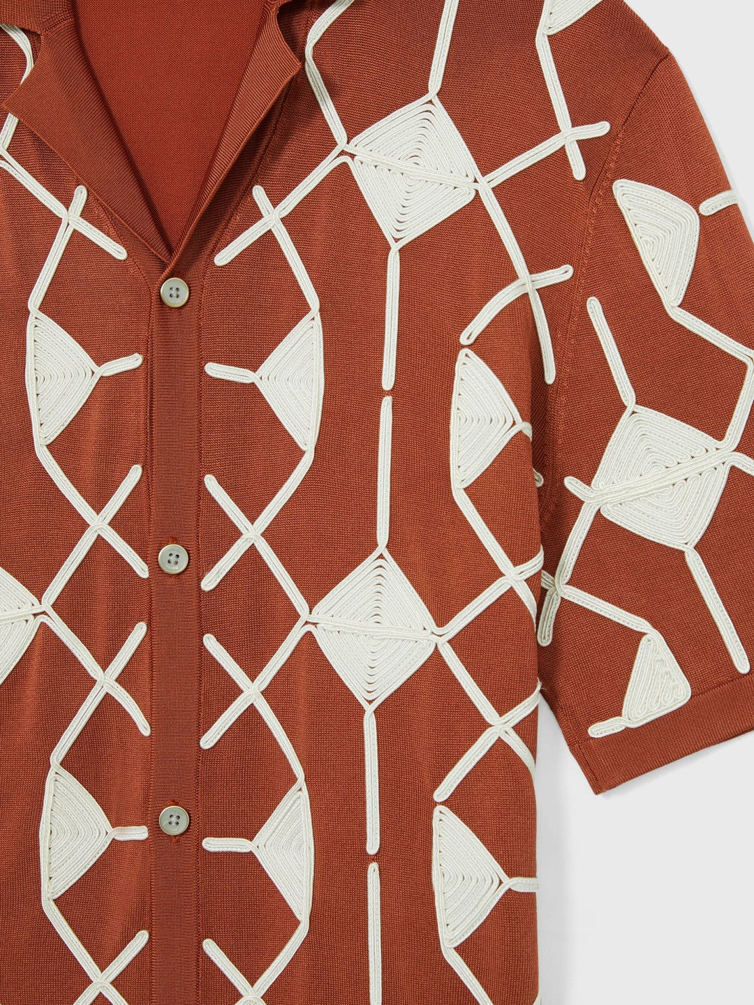 Geometric Embroidery Knit Shirt Paprika Red | Mens