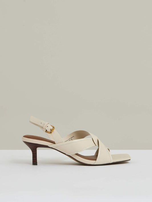 Leather Link-Strap Low-Heel Sandals Off White | Womens