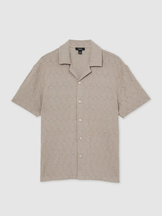 Cotton Textured Cuban-Collar Shirt Mink Brown | Mens