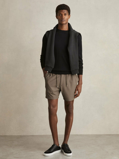 Textured Drawstring Shorts Mocha Brown | Mens
