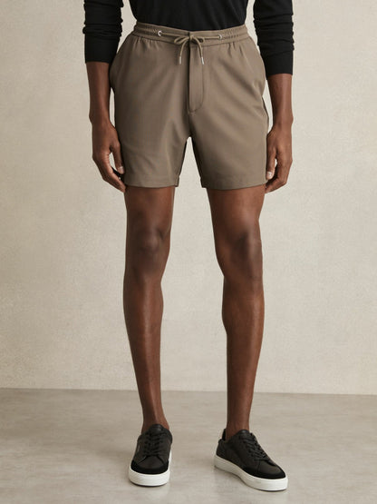 Textured Drawstring Shorts Mocha Brown | Mens